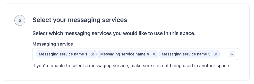 Selecting messaging services in Engage setup Selecting messaging services in Engage setup